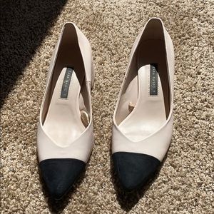 Nude with black toe heels